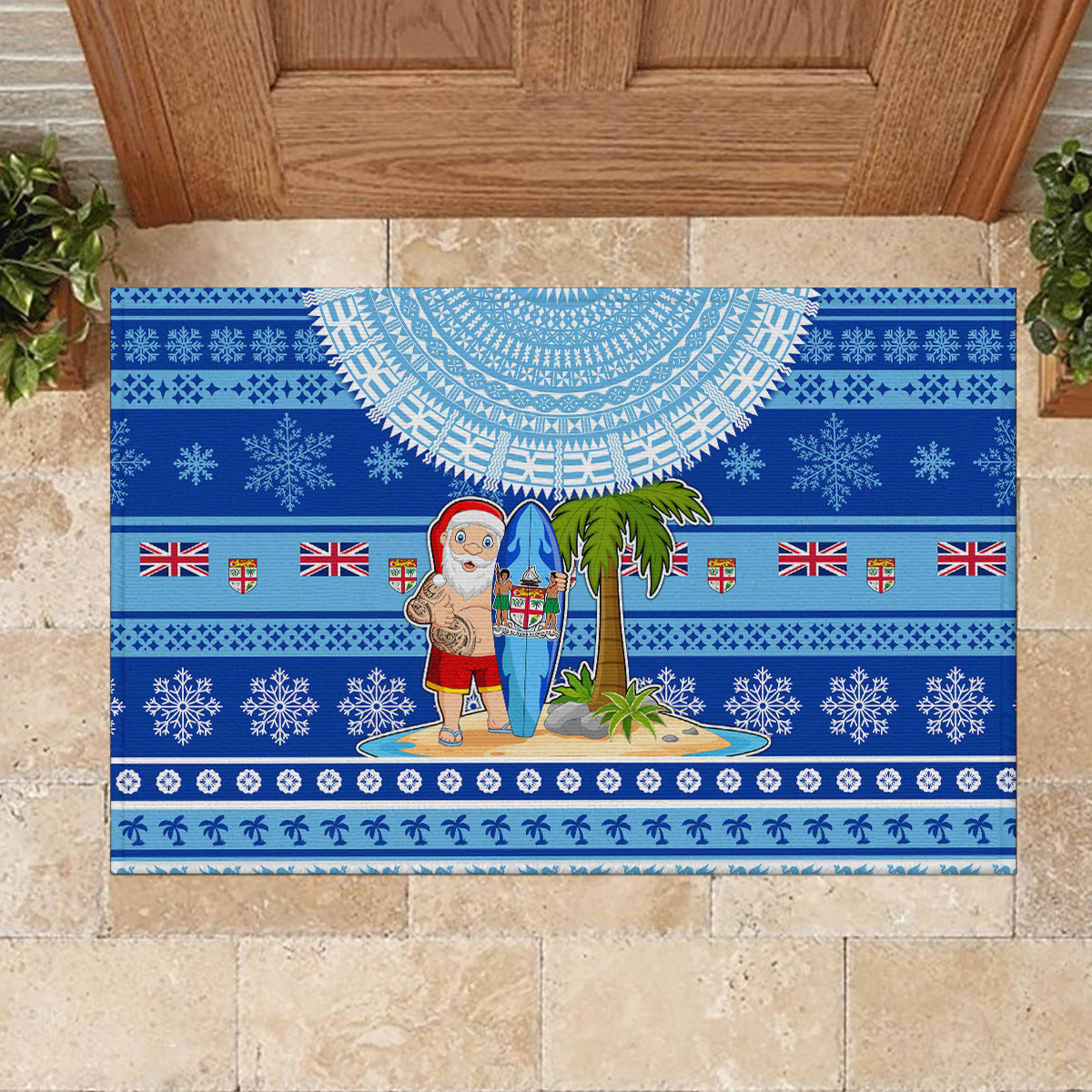 Fiji Christmas Rubber Doormat Santa Claus Surf Marau Na Kerisimasi LT05 - Polynesian Pride