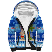 Personalized Fiji Christmas Sherpa Hoodie Santa Claus Surf Marau Na Kerisimasi LT05 Unisex Blue - Polynesian Pride