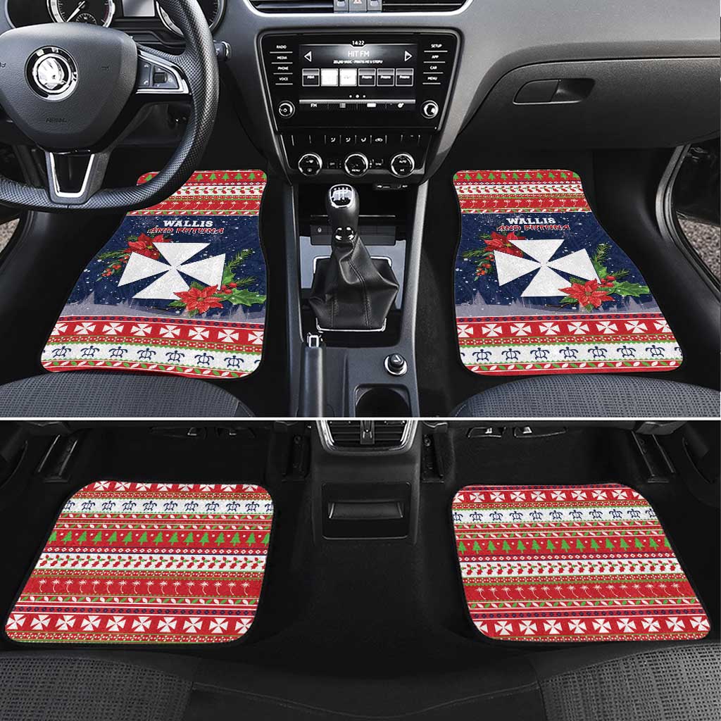 Wallis and Futuna Christmas Car Mats Poinsettia Joyeux Noel LT05 Set 4pcs Red - Polynesian Pride