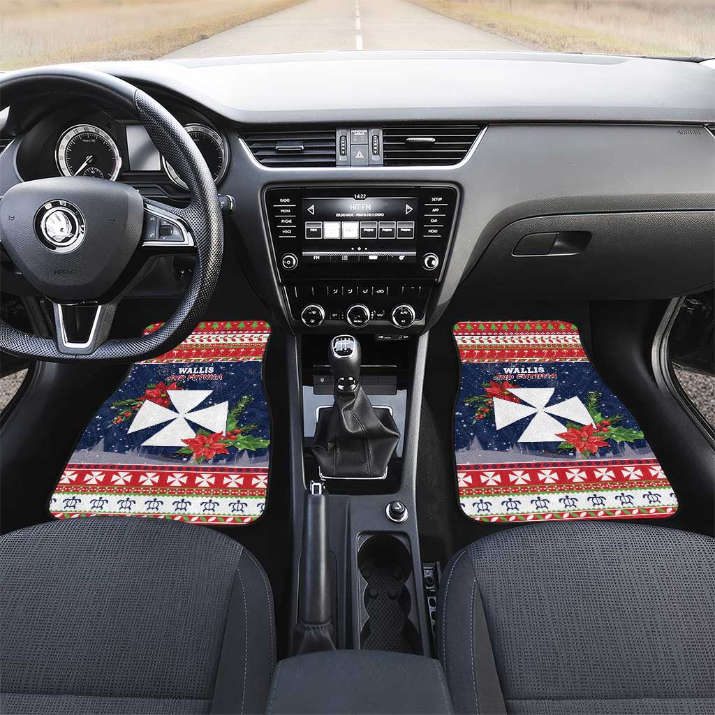 Wallis and Futuna Christmas Car Mats Poinsettia Joyeux Noel LT05 Set 2pcs - Front Red - Polynesian Pride