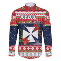 Wallis and Futuna Christmas Family Matching Long Sleeve Bodycon Dress and Hawaiian Shirt Poinsettia Joyeux Noel