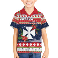 Wallis and Futuna Christmas Family Matching Summer Maxi Dress and Hawaiian Shirt Poinsettia Joyeux Noel