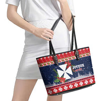 Wallis and Futuna Christmas Leather Tote Bag Poinsettia Joyeux Noel