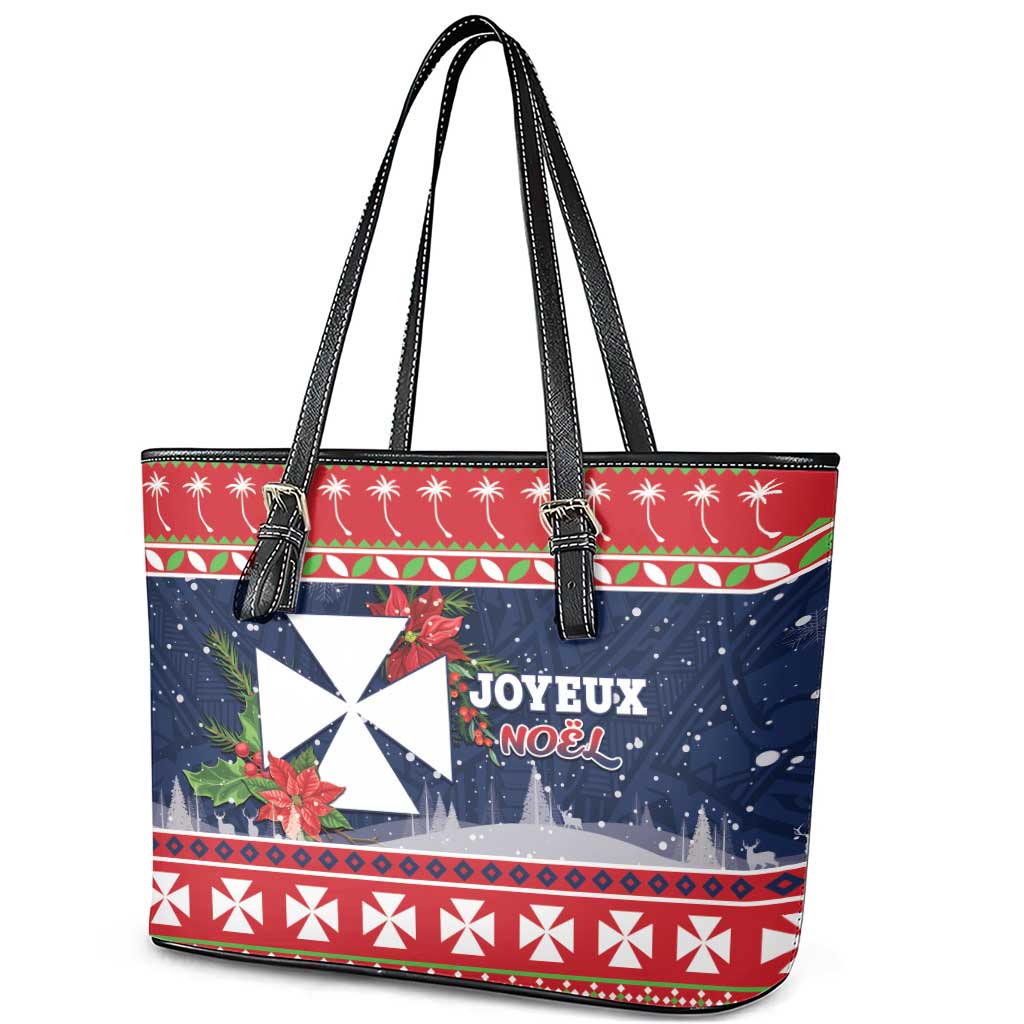 Wallis and Futuna Christmas Leather Tote Bag Poinsettia Joyeux Noel