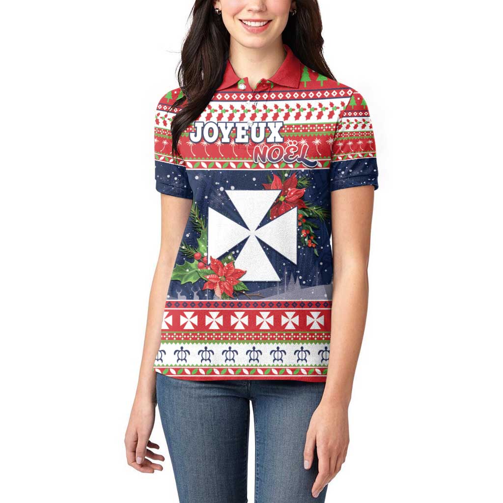 Wallis and Futuna Christmas Women Polo Shirt Poinsettia Joyeux Noel