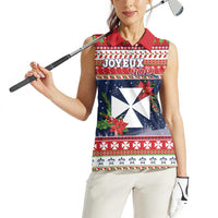 Wallis and Futuna Christmas Women Sleeveless Polo Shirt Poinsettia Joyeux Noel