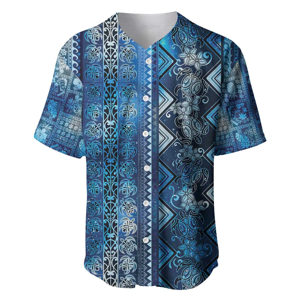 Hawaii Makahiki Turtle Baseball Jersey Galaxy Tapa Pattern - Polynesian Pride