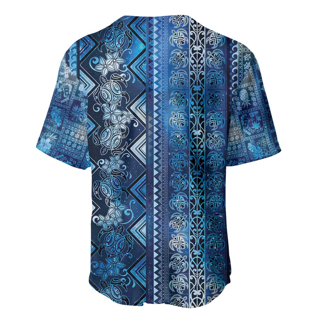 Hawaii Makahiki Turtle Baseball Jersey Galaxy Tapa Pattern - Polynesian Pride