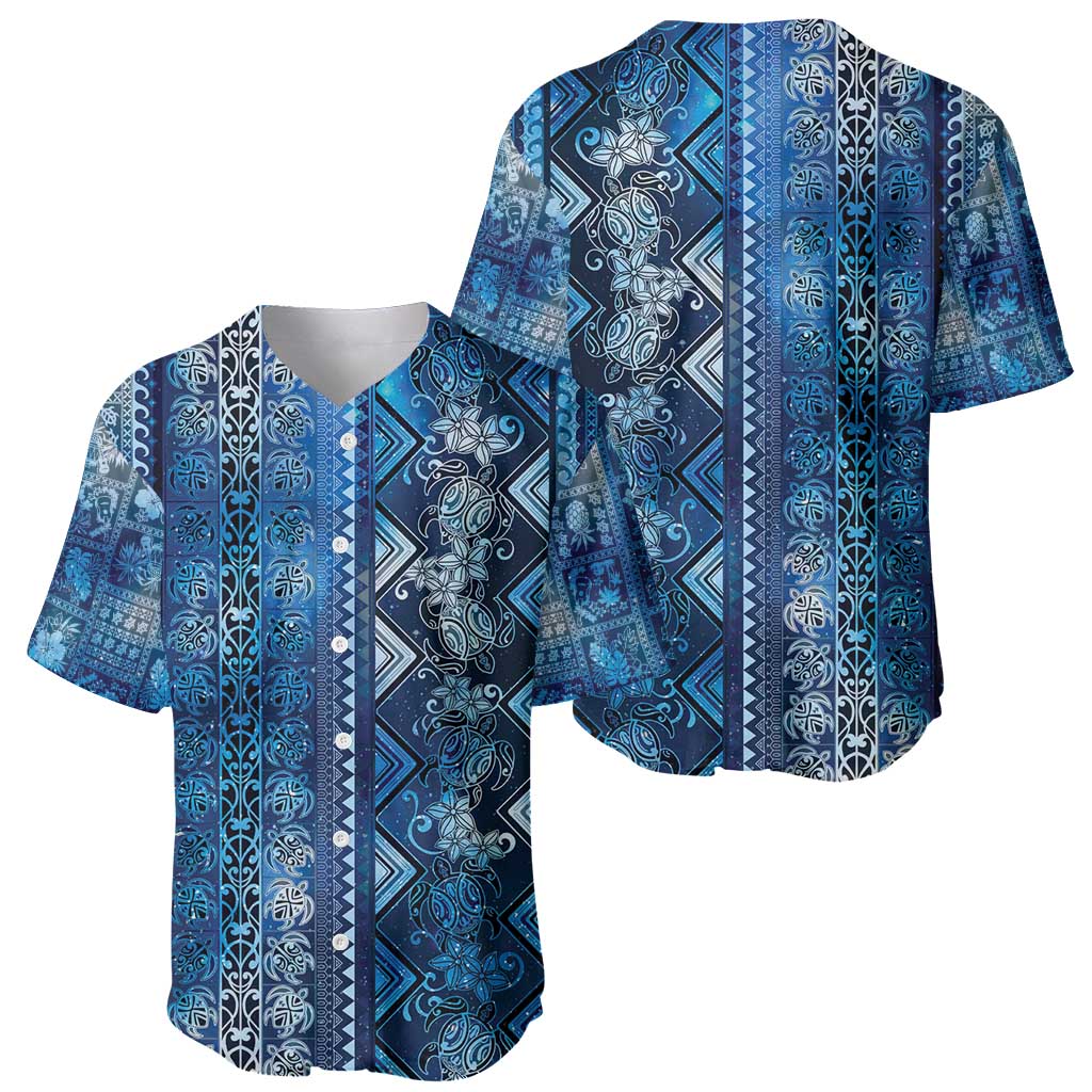 Hawaii Makahiki Turtle Baseball Jersey Galaxy Tapa Pattern - Polynesian Pride