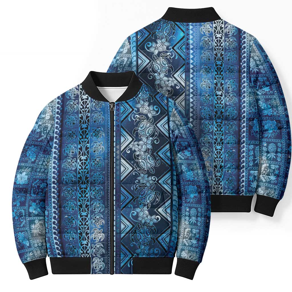 Hawaii Makahiki Turtle Bomber Puffer Jacket Galaxy Tapa Pattern - Polynesian Pride