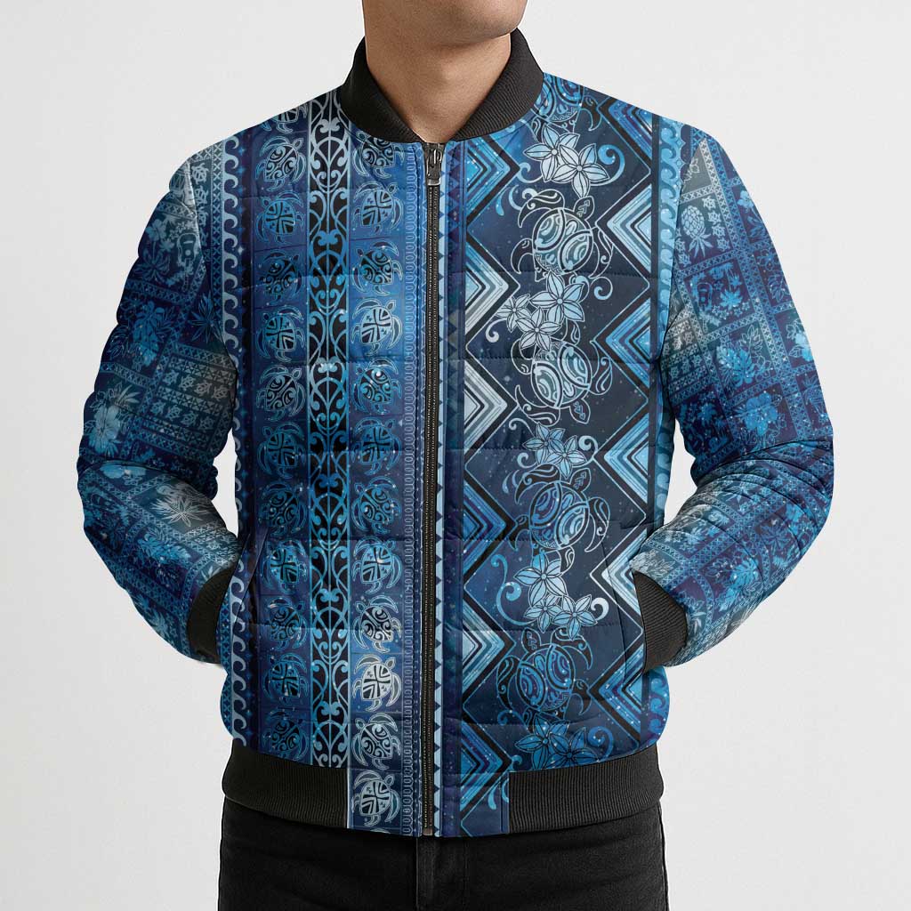 Hawaii Makahiki Turtle Bomber Puffer Jacket Galaxy Tapa Pattern - Polynesian Pride