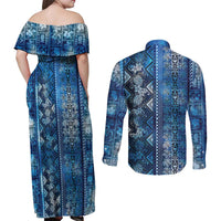 Hawaii Makahiki Turtle Couples Matching Off Shoulder Maxi Dress and Long Sleeve Button Shirt Galaxy Tapa Pattern - Polynesian Pride