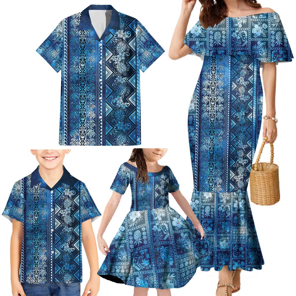 Hawaii Makahiki Turtle Family Matching Mermaid Dress and Hawaiian Shirt Galaxy Tapa Pattern - Polynesian Pride