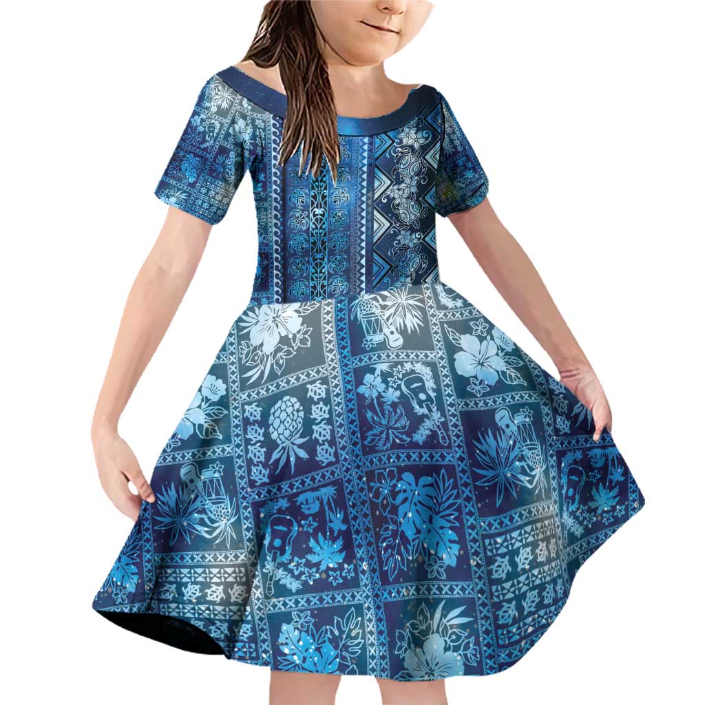 Hawaii Makahiki Turtle Family Matching Off Shoulder Short Dress and Hawaiian Shirt Galaxy Tapa Pattern - Polynesian Pride