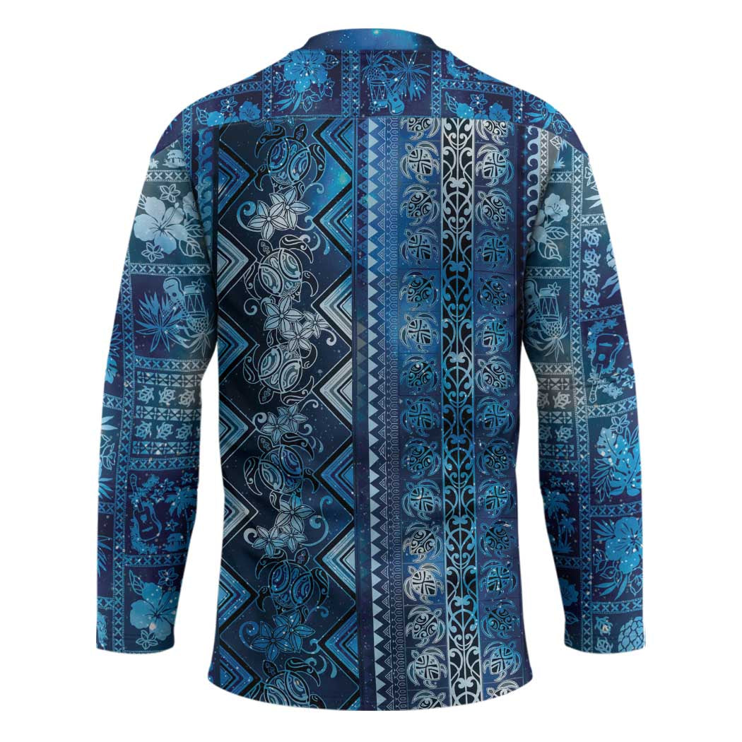 Hawaii Makahiki Turtle Hockey Jersey Galaxy Tapa Pattern - Polynesian Pride
