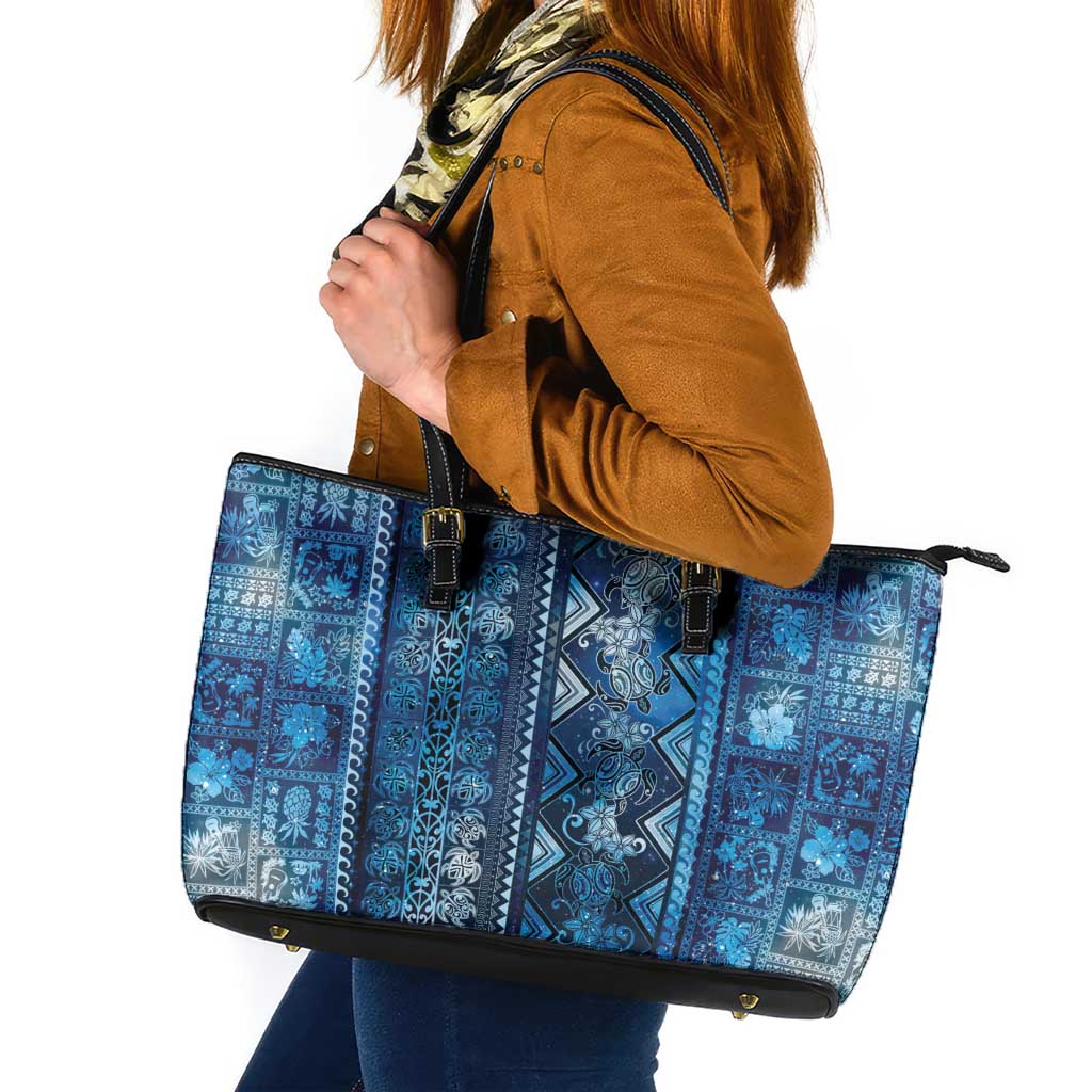 Hawaii Makahiki Turtle Leather Tote Bag Galaxy Tapa Pattern LT05 Galaxy - Polynesian Pride