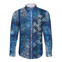 Hawaii Makahiki Turtle Long Sleeve Button Shirt Galaxy Tapa Pattern - Polynesian Pride