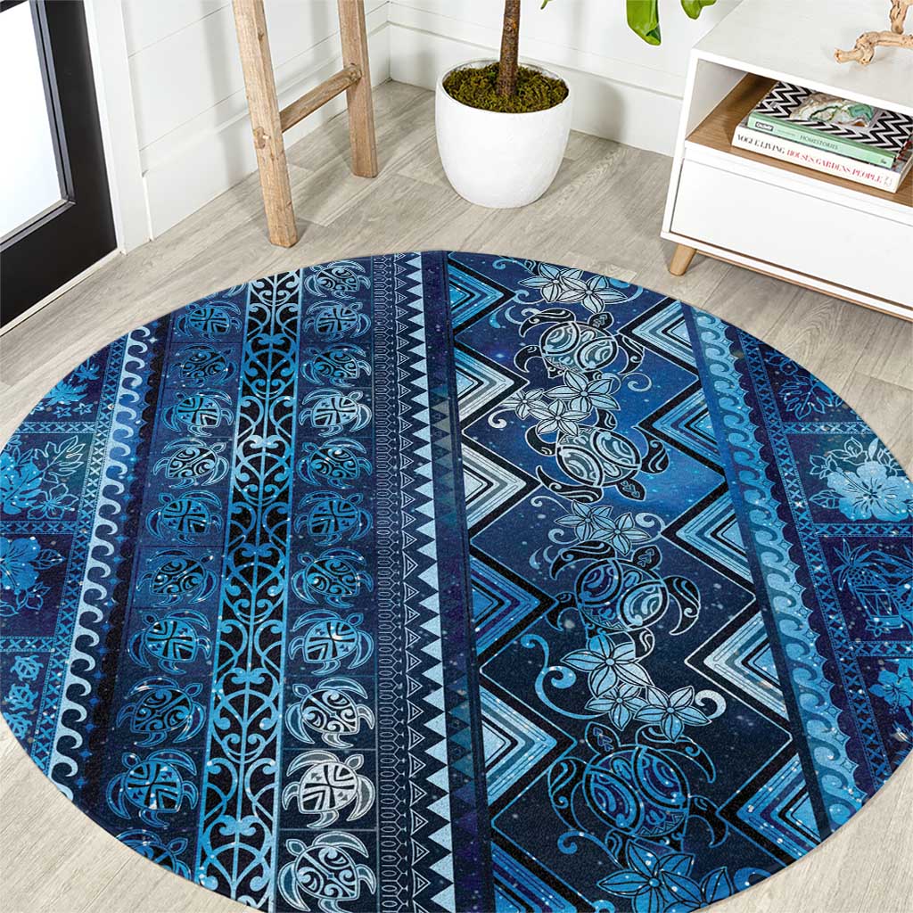 Hawaii Makahiki Turtle Round Carpet Galaxy Tapa Pattern - Polynesian Pride