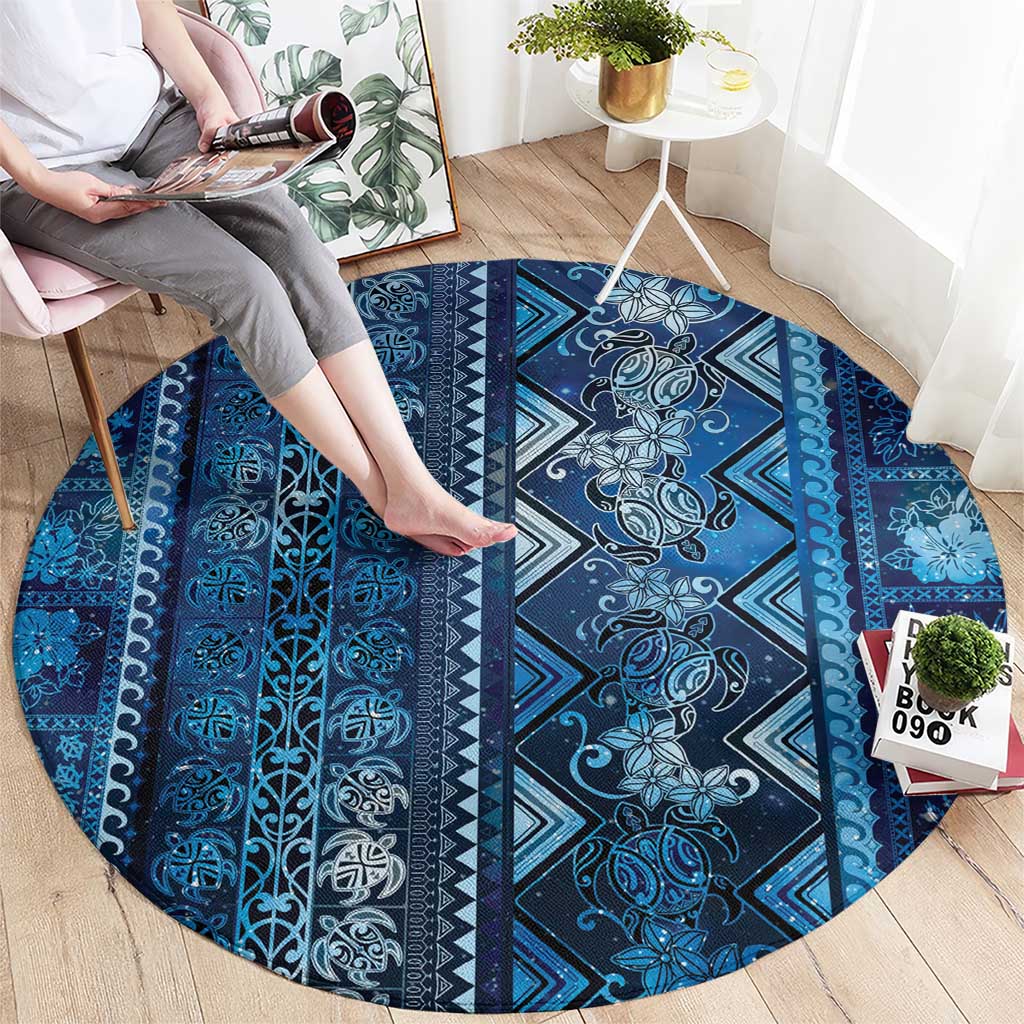 Hawaii Makahiki Turtle Round Carpet Galaxy Tapa Pattern - Polynesian Pride
