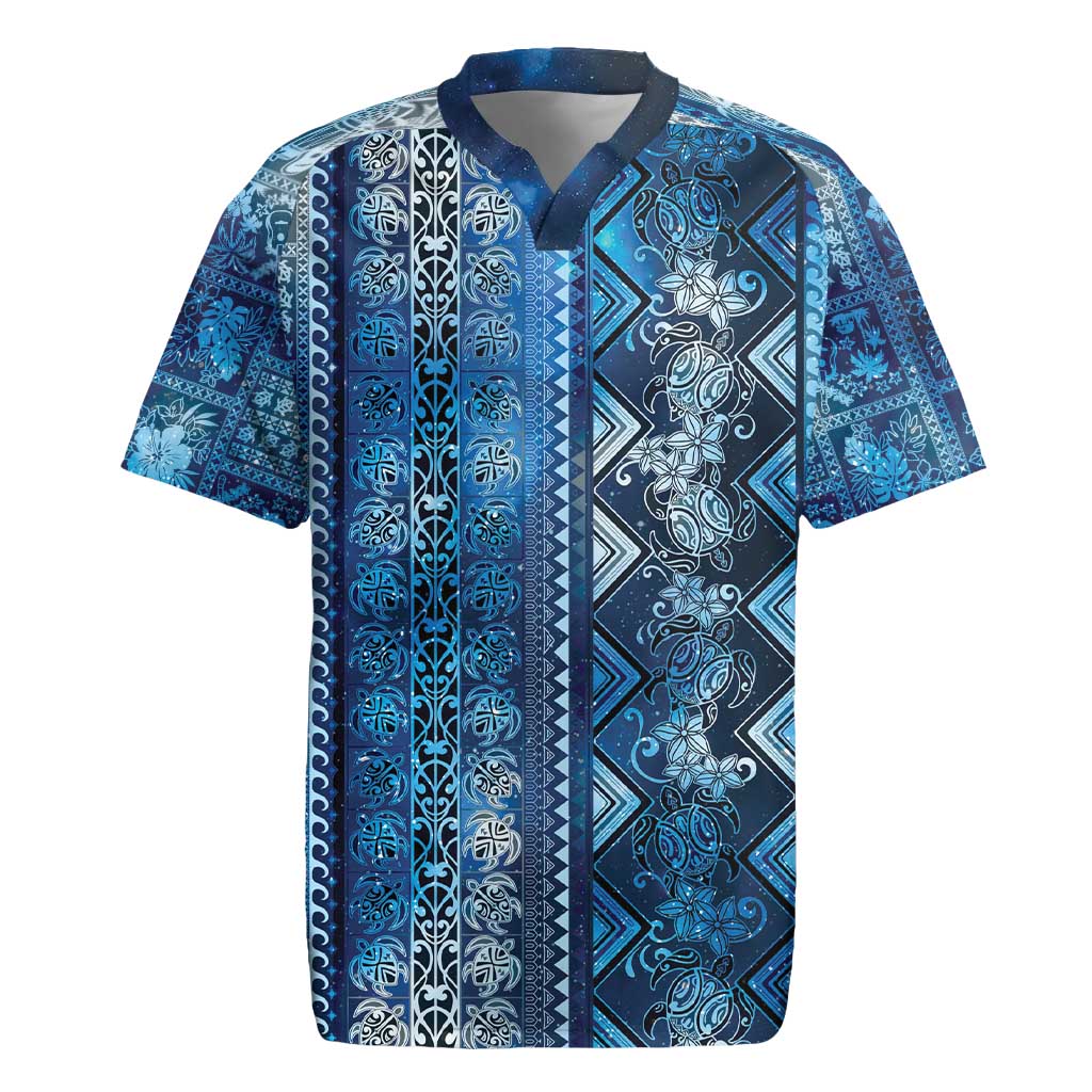 Hawaii Makahiki Turtle Rugby Jersey Galaxy Tapa Pattern - Polynesian Pride