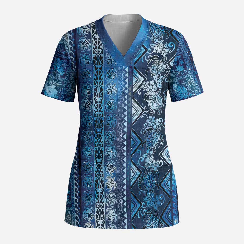 Hawaii Makahiki Turtle Scrub Top Galaxy Tapa Pattern LT05 Adult Galaxy - Polynesian Pride