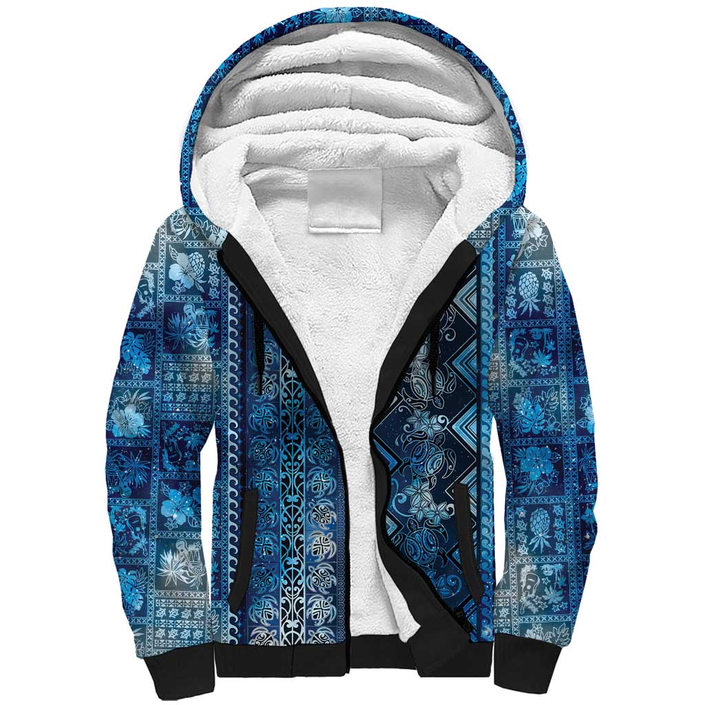 Hawaii Makahiki Turtle Sherpa Hoodie Galaxy Tapa Pattern - Polynesian Pride