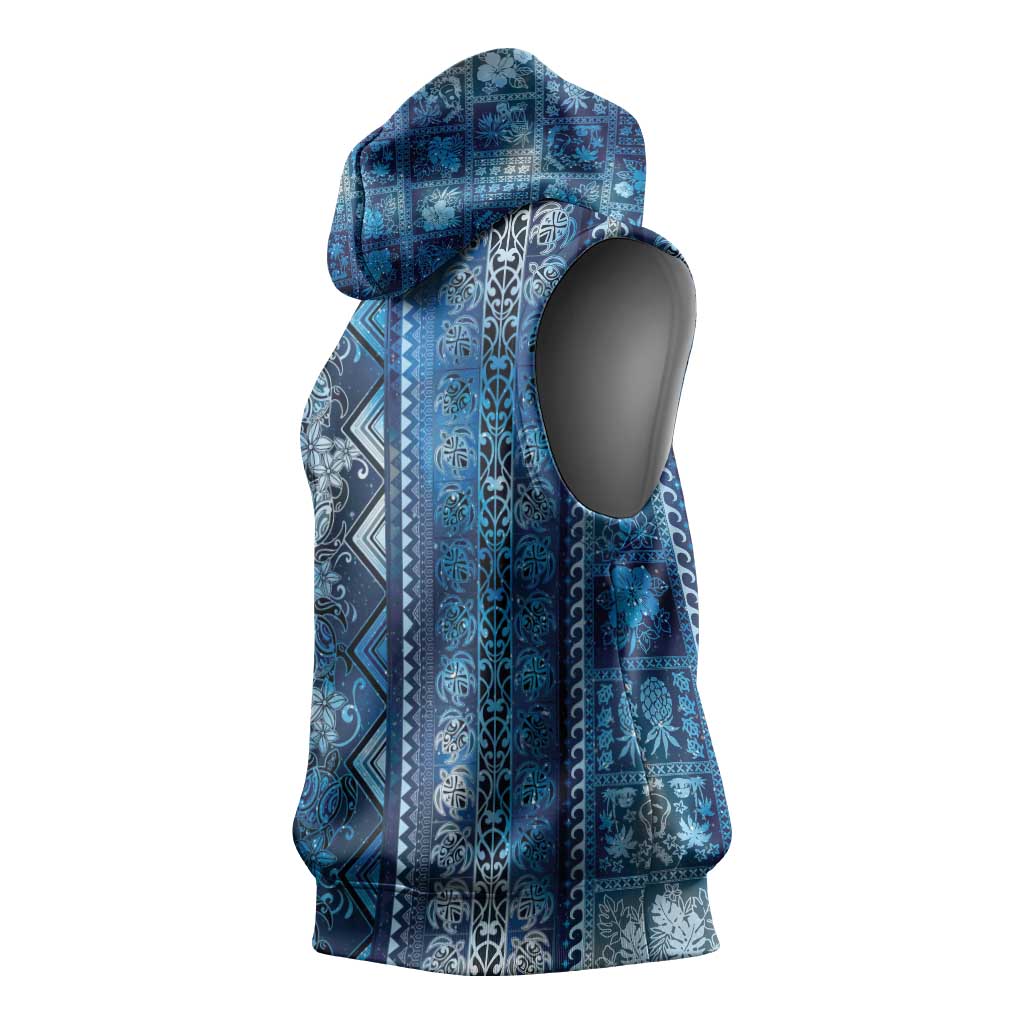Hawaii Makahiki Turtle Sleeveless Hoodie Galaxy Tapa Pattern - Polynesian Pride