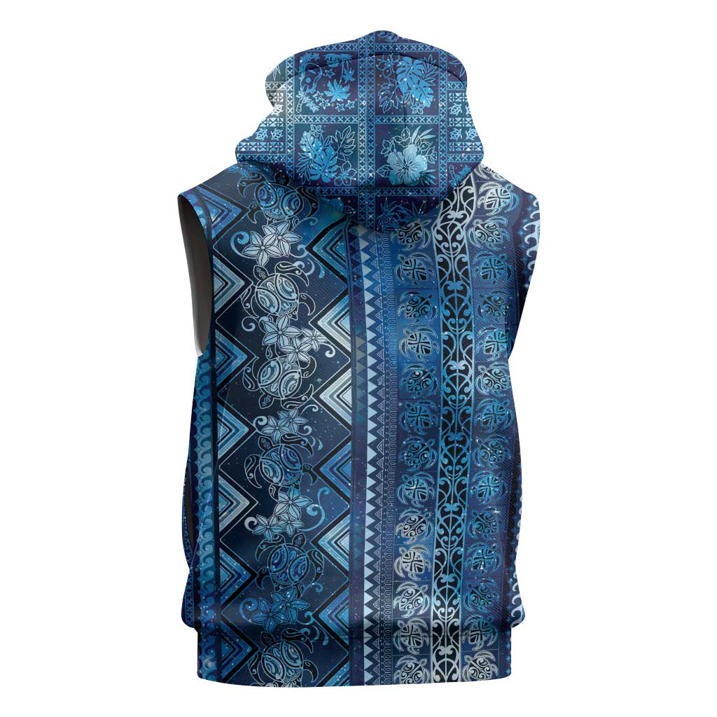 Hawaii Makahiki Turtle Sleeveless Zip Hoodie Galaxy Tapa Pattern - Polynesian Pride