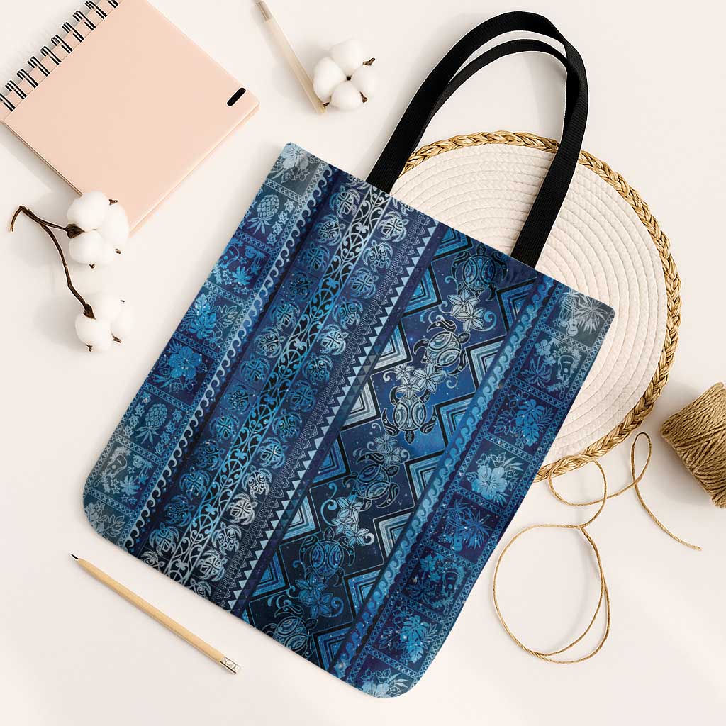 Hawaii Makahiki Turtle Tote Bag Galaxy Tapa Pattern LT05 Black Strap One Size Galaxy - Polynesian Pride