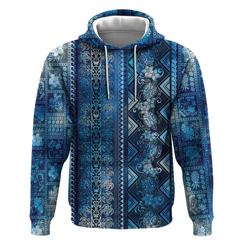 Hawaii Makahiki Turtle Zip Hoodie Galaxy Tapa Pattern - Polynesian Pride