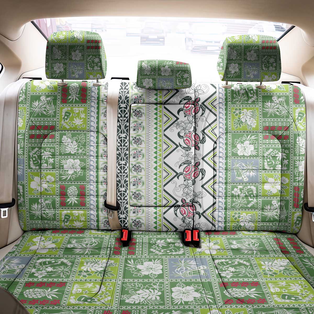 Hawaii Makahiki Turtle Back Car Seat Cover Green Tapa Pattern - Polynesian Pride