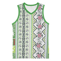 Hawaii Makahiki Turtle Basketball Jersey Green Tapa Pattern - Polynesian Pride