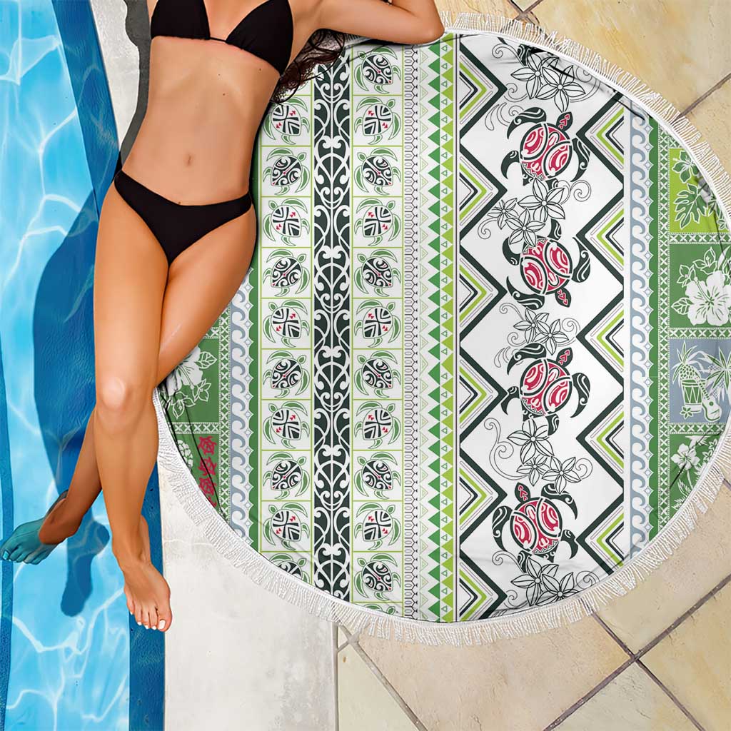 Hawaii Makahiki Turtle Beach Blanket Green Tapa Pattern - Polynesian Pride
