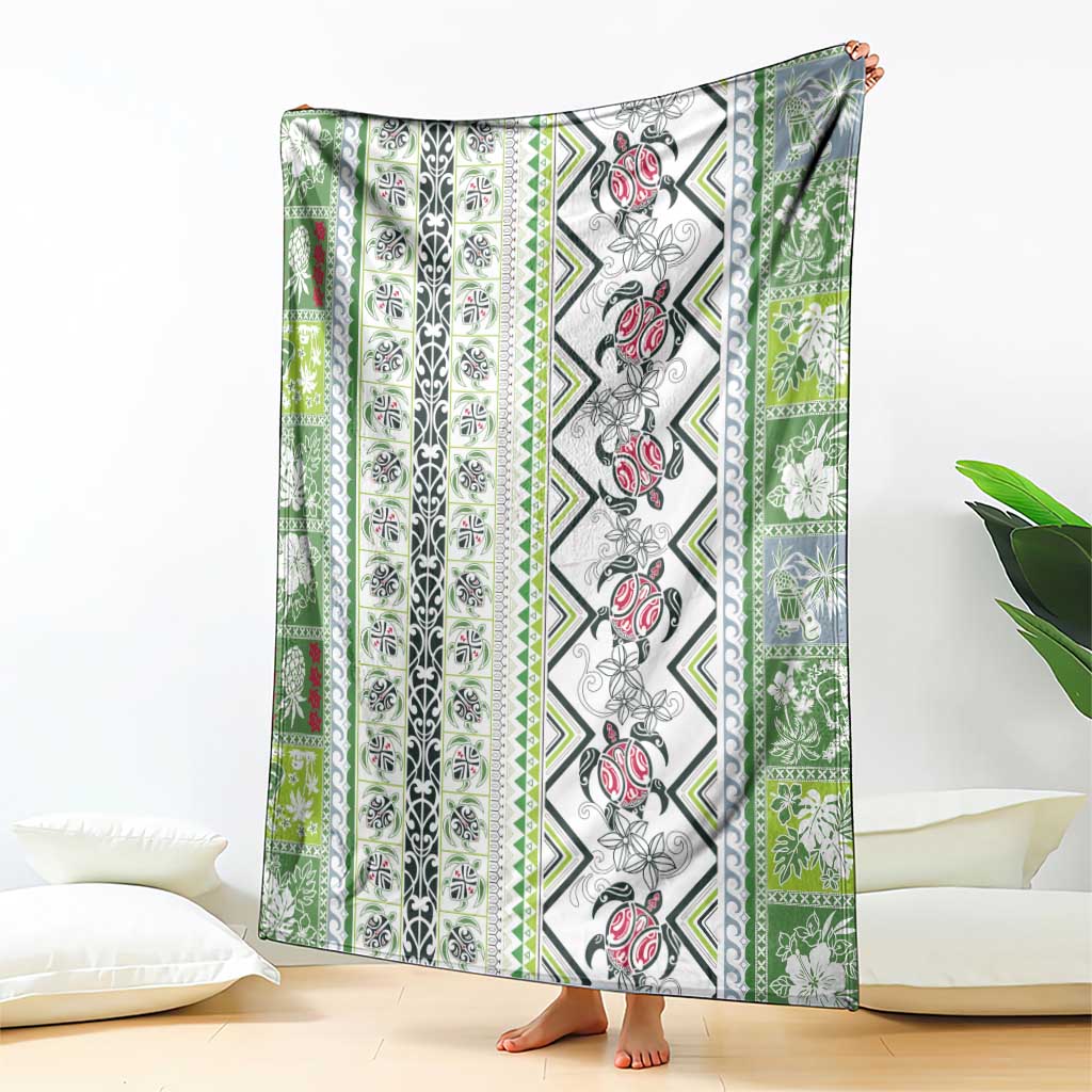 Hawaii Makahiki Turtle Blanket Green Tapa Pattern - Polynesian Pride