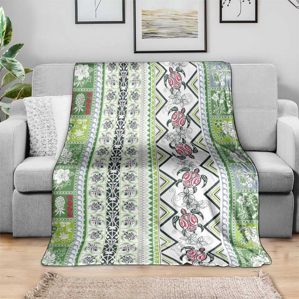 Hawaii Makahiki Turtle Blanket Green Tapa Pattern - Polynesian Pride