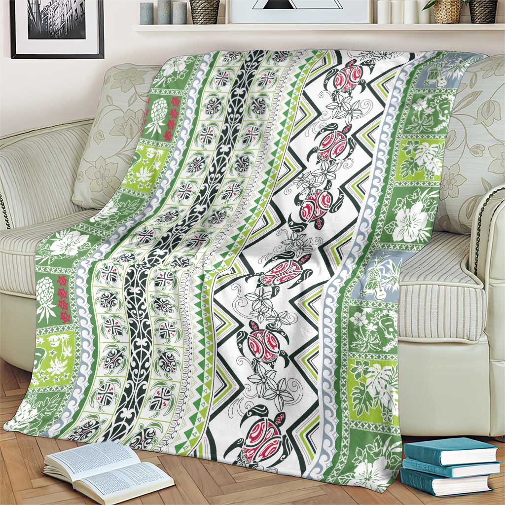 Hawaii Makahiki Turtle Blanket Green Tapa Pattern - Polynesian Pride