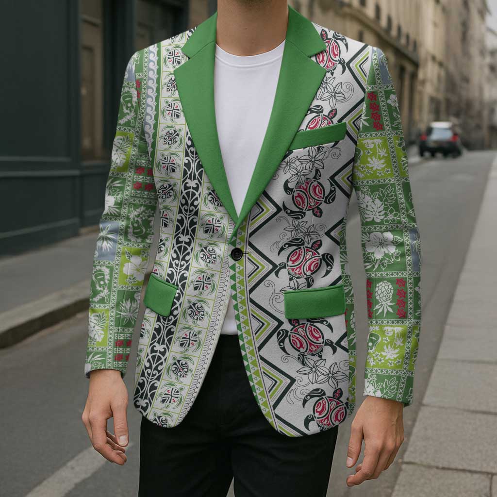 Hawaii Makahiki Turtle Blazer Green Tapa Pattern - Polynesian Pride