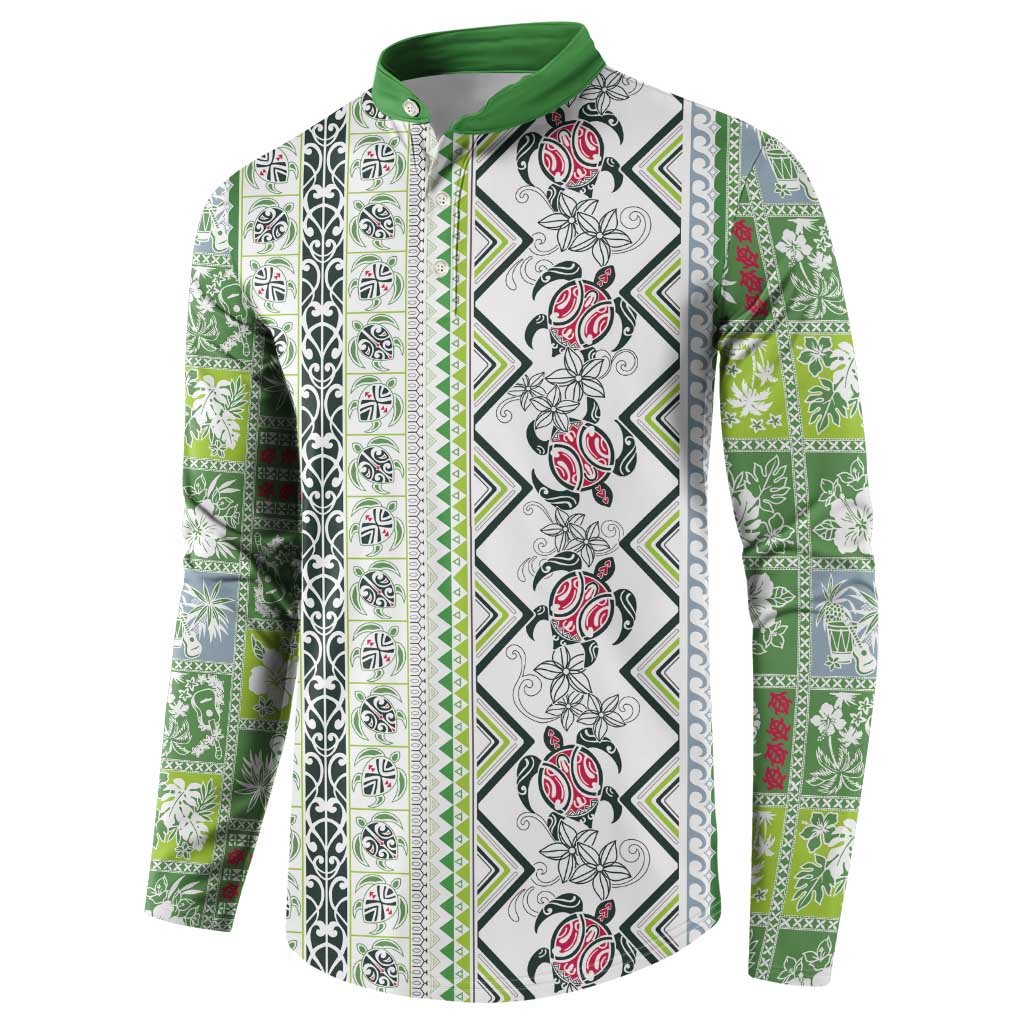 Hawaii Makahiki Turtle Button Sweatshirt Green Tapa Pattern LT05 - Polynesian Pride