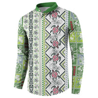 Hawaii Makahiki Turtle Button Sweatshirt Green Tapa Pattern LT05 - Polynesian Pride