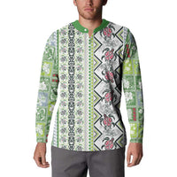 Hawaii Makahiki Turtle Button Sweatshirt Green Tapa Pattern LT05 - Polynesian Pride