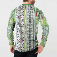 Hawaii Makahiki Turtle Button Sweatshirt Green Tapa Pattern LT05 - Polynesian Pride