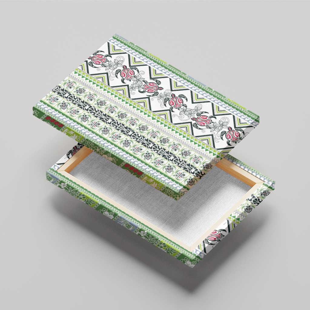 Hawaii Makahiki Turtle Canvas Wall Art Green Tapa Pattern - Polynesian Pride
