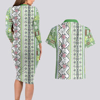 Hawaii Makahiki Turtle Couples Matching Long Sleeve Bodycon Dress and Hawaiian Shirt Green Tapa Pattern - Polynesian Pride