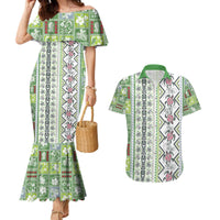 Hawaii Makahiki Turtle Couples Matching Mermaid Dress and Hawaiian Shirt Green Tapa Pattern - Polynesian Pride