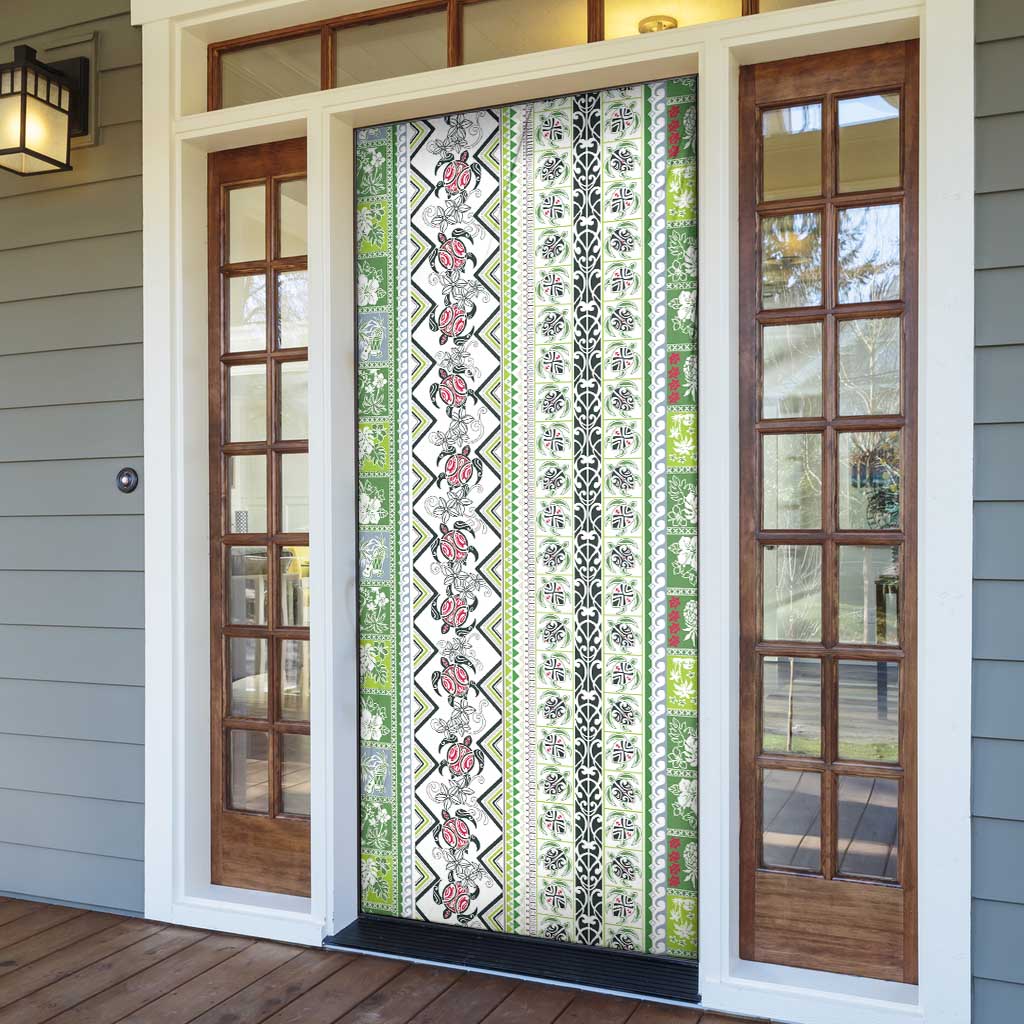 Hawaii Makahiki Turtle Door Cover Green Tapa Pattern - Polynesian Pride