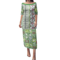 Hawaii Makahiki Turtle Family Matching Puletasi and Hawaiian Shirt Green Tapa Pattern LT05 Mom's Dress Green - Polynesian Pride