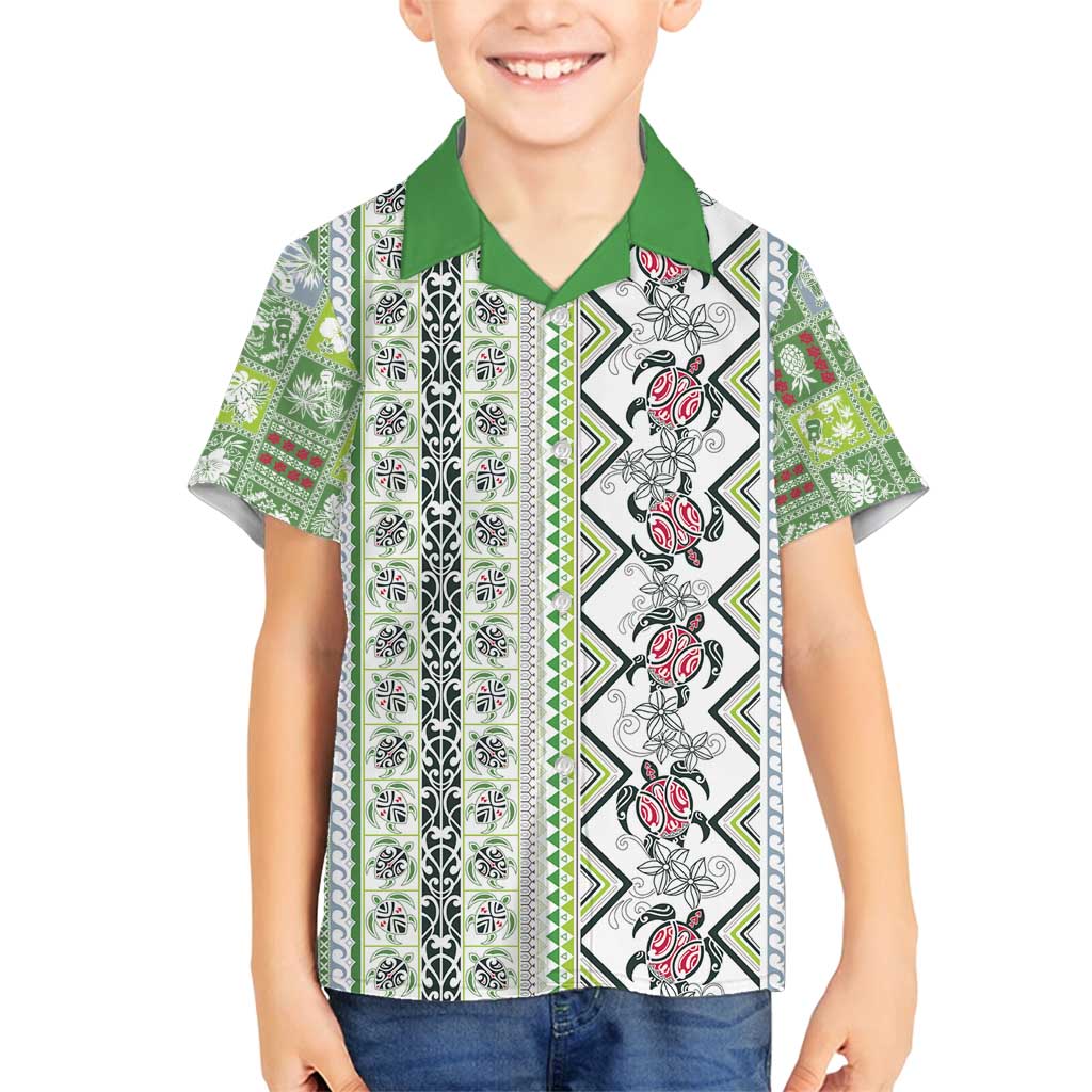 Hawaii Makahiki Turtle Family Matching Puletasi and Hawaiian Shirt Green Tapa Pattern LT05 Son's Shirt Green - Polynesian Pride