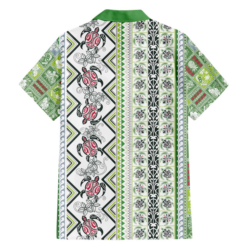 Hawaii Makahiki Turtle Family Matching Short Sleeve Bodycon Dress and Hawaiian Shirt Green Tapa Pattern - Polynesian Pride