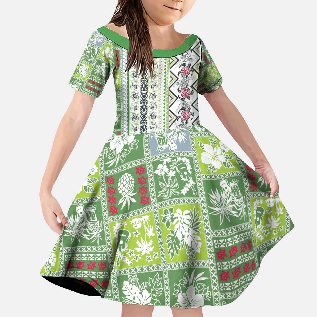 Hawaii Makahiki Turtle Family Matching Tank Maxi Dress and Hawaiian Shirt Green Tapa Pattern - Polynesian Pride