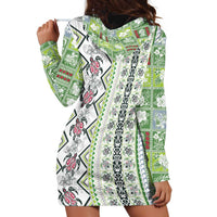 Hawaii Makahiki Turtle Hoodie Dress Green Tapa Pattern - Polynesian Pride